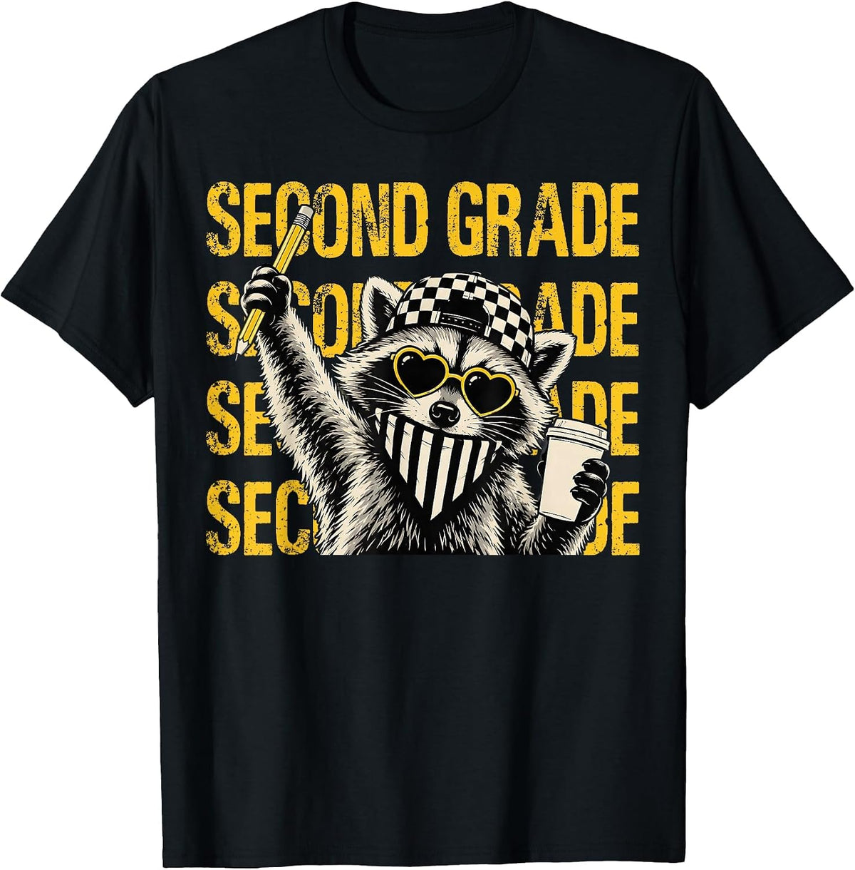 Funny Second Grade Teacher Feral Raccoon Back to School T-Shirt - Black