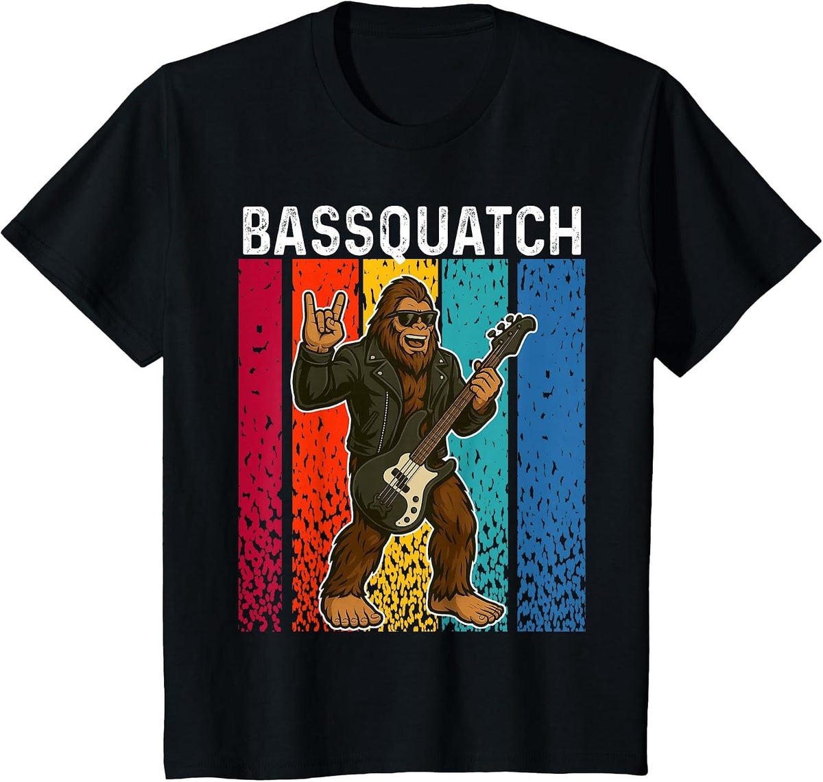 Bassquatch Bigfoot Playing Bass Guitar Funny Sasquatch T-Shirt - Black
