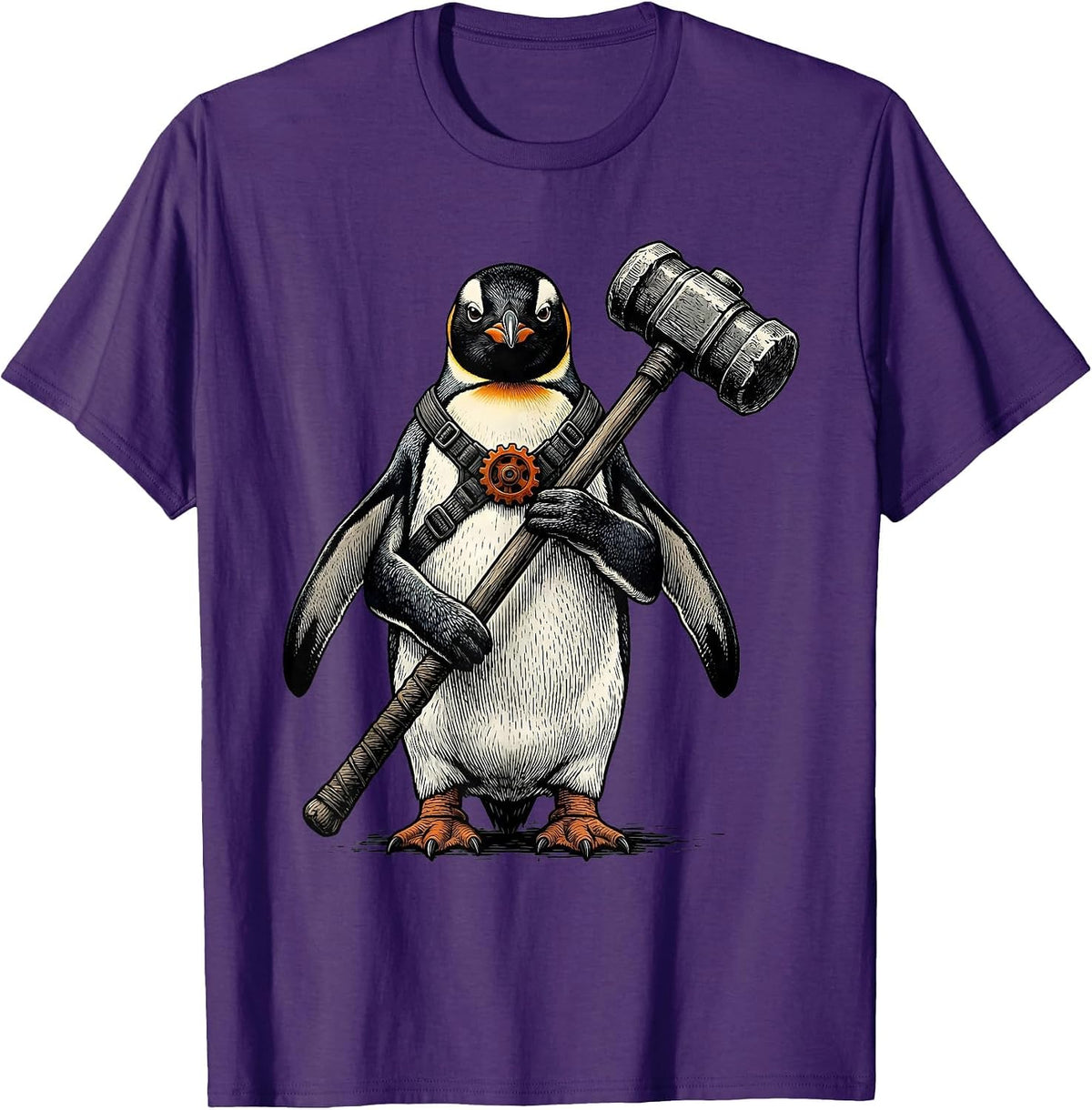 Men's Stubby Penguin With Mace Funny Bird Meme Humor T-Shirt - Purple