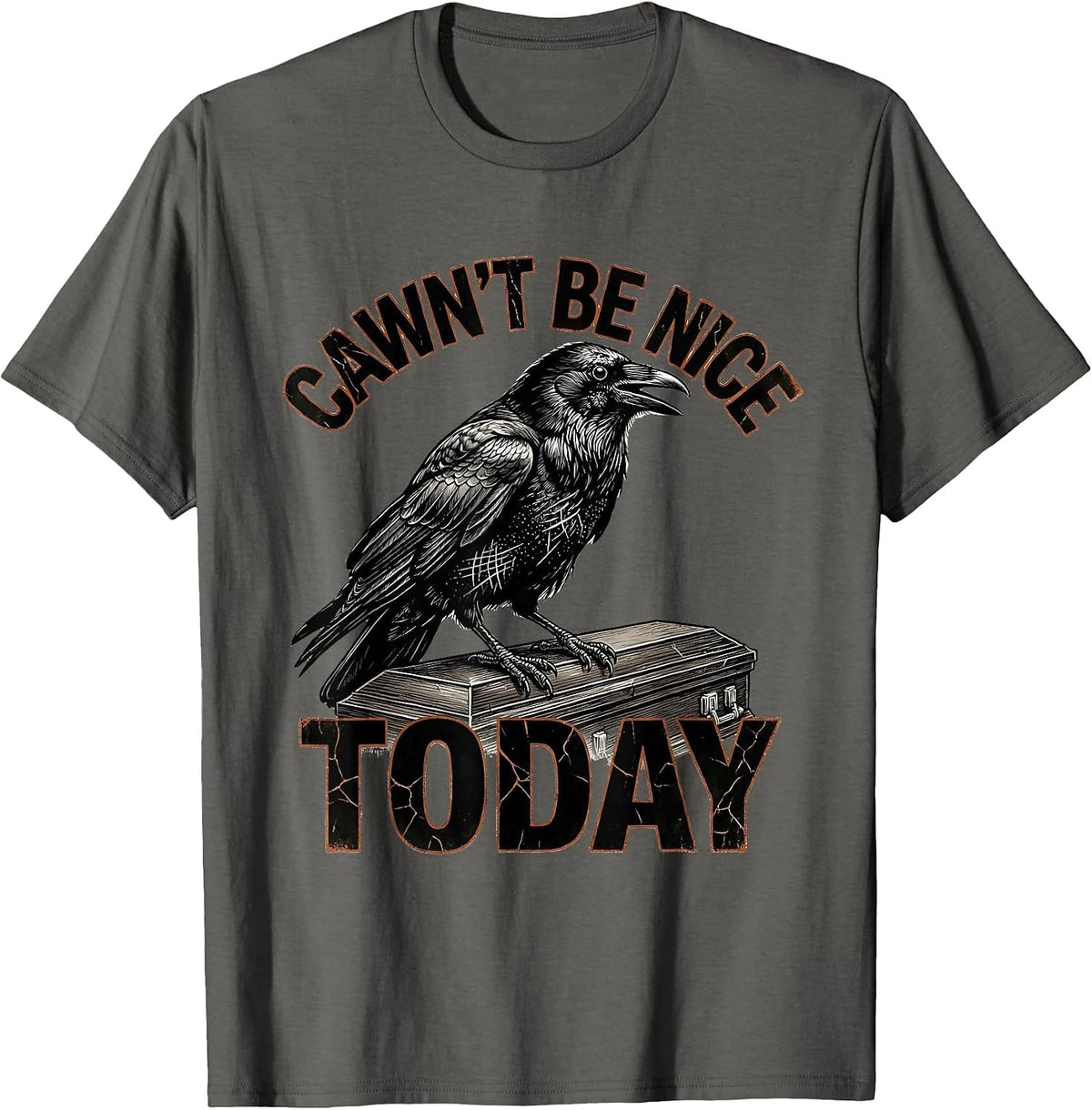 Men's Cawn't Be Nice Today Distressed Crow Dark Humor Gothic T-Shirt - Asphalt Grey