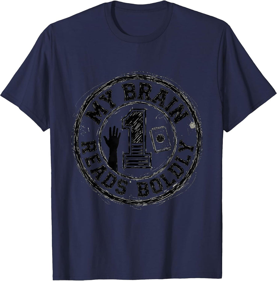 My Brain Reads Boldly Hand-Sketched Dyslexia Awareness T-Shirt - Navy Blue