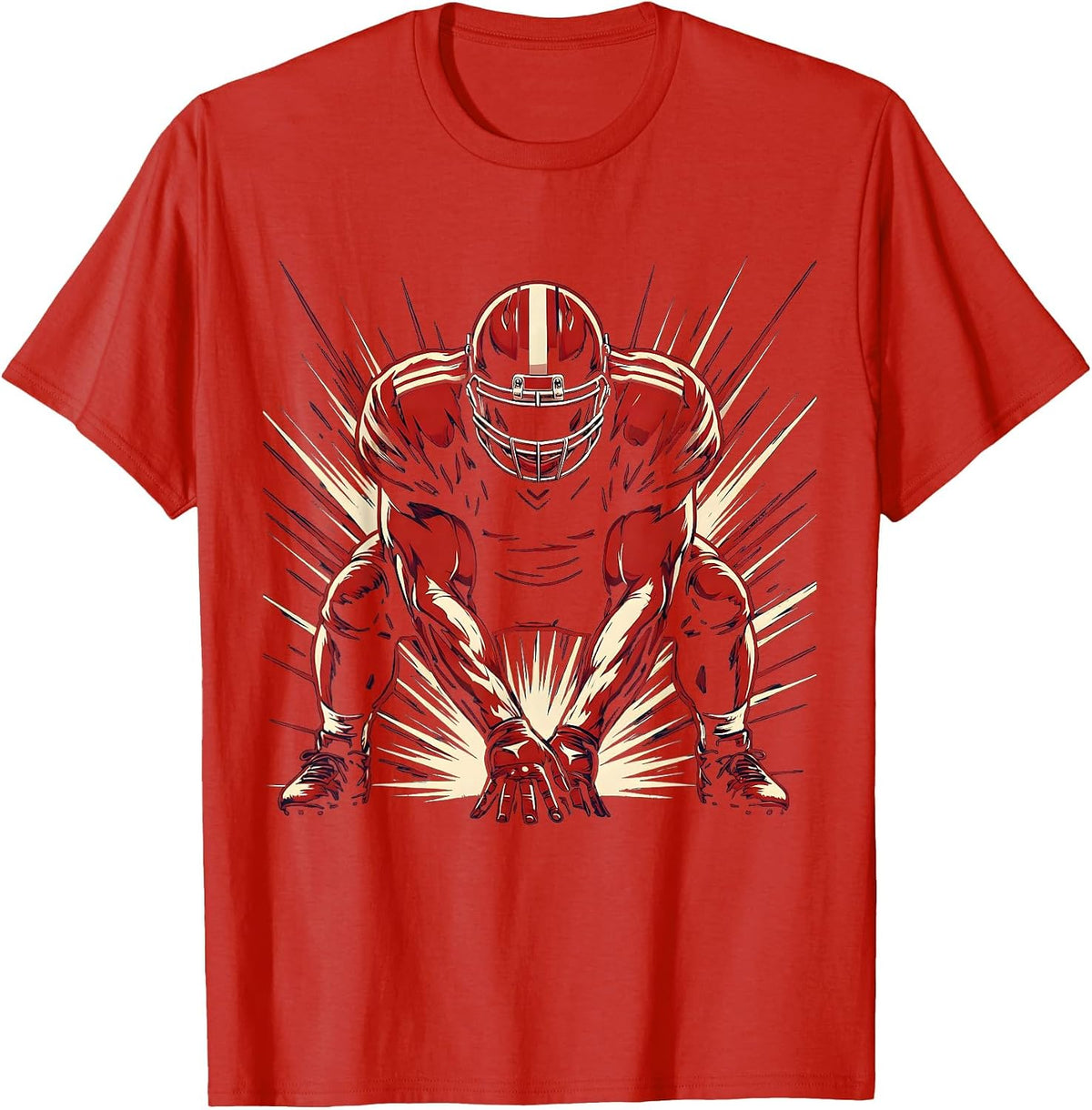 Men's Lineman Three-Point Stance Football Graphic T-Shirt - Red
