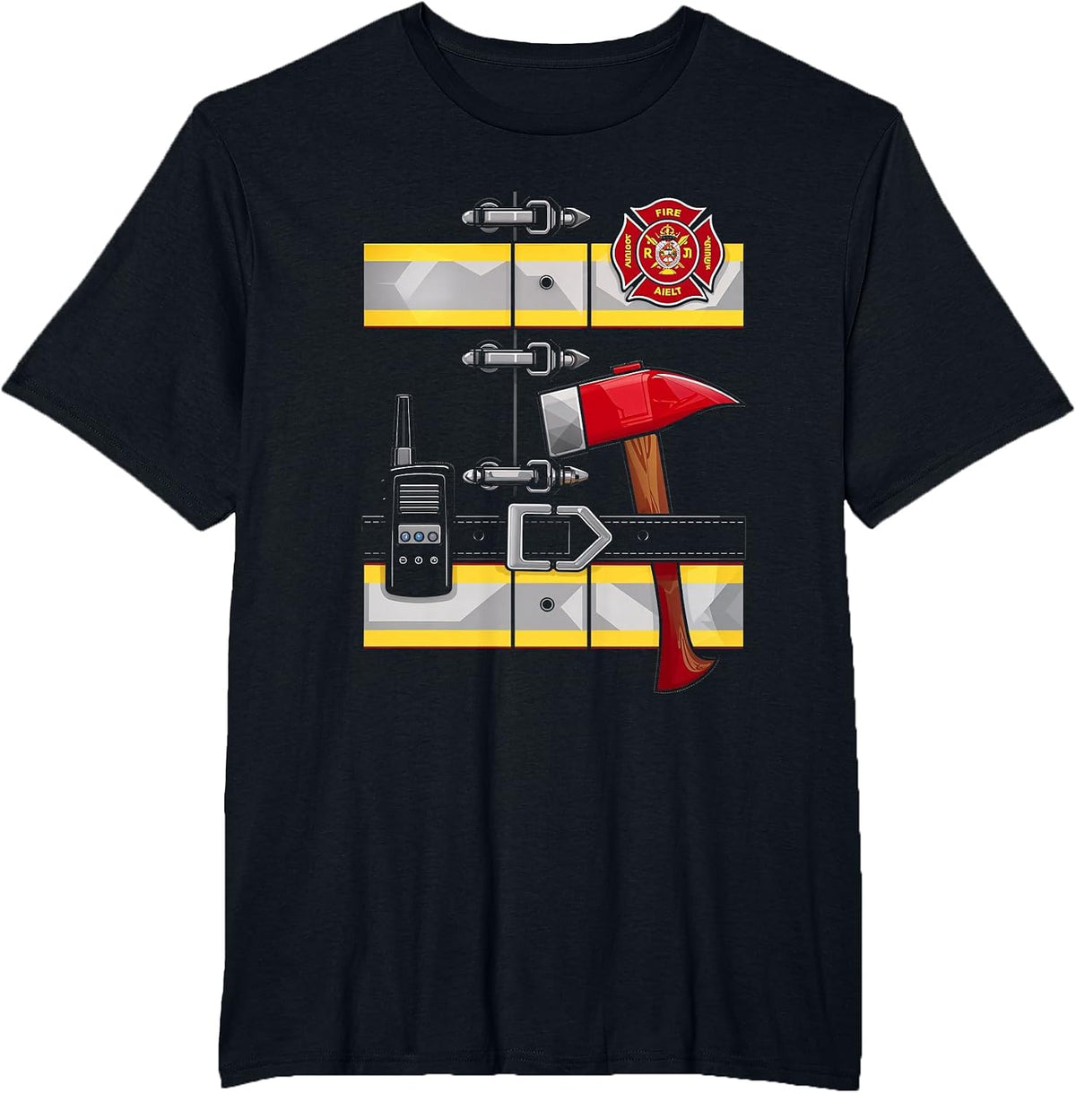 Firefighter Costume Fireman Axe Radio Halloween T-Shirt - Black