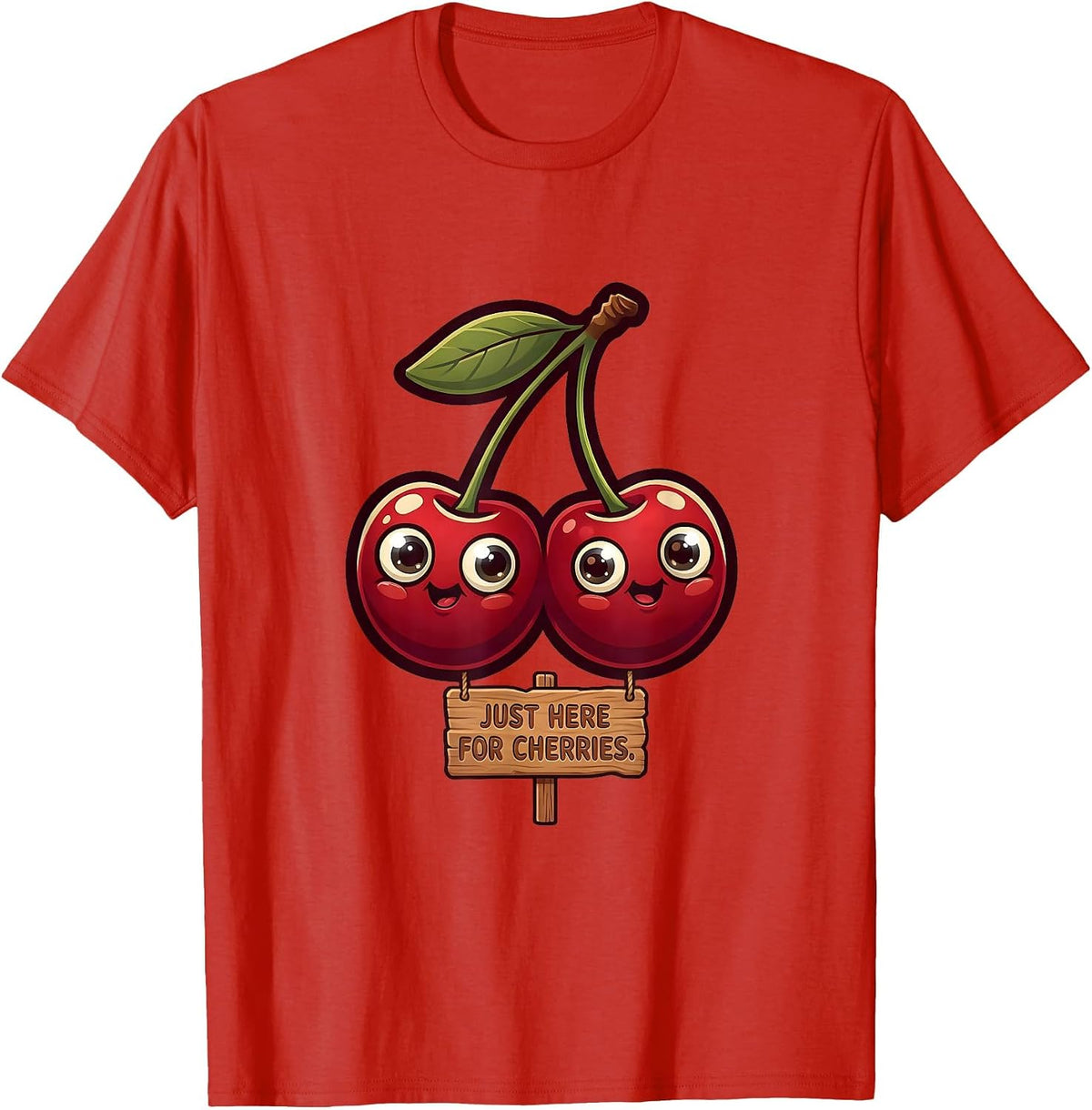 Men's Just Here For Cherries Fruit Lover Design T-Shirt - Red
