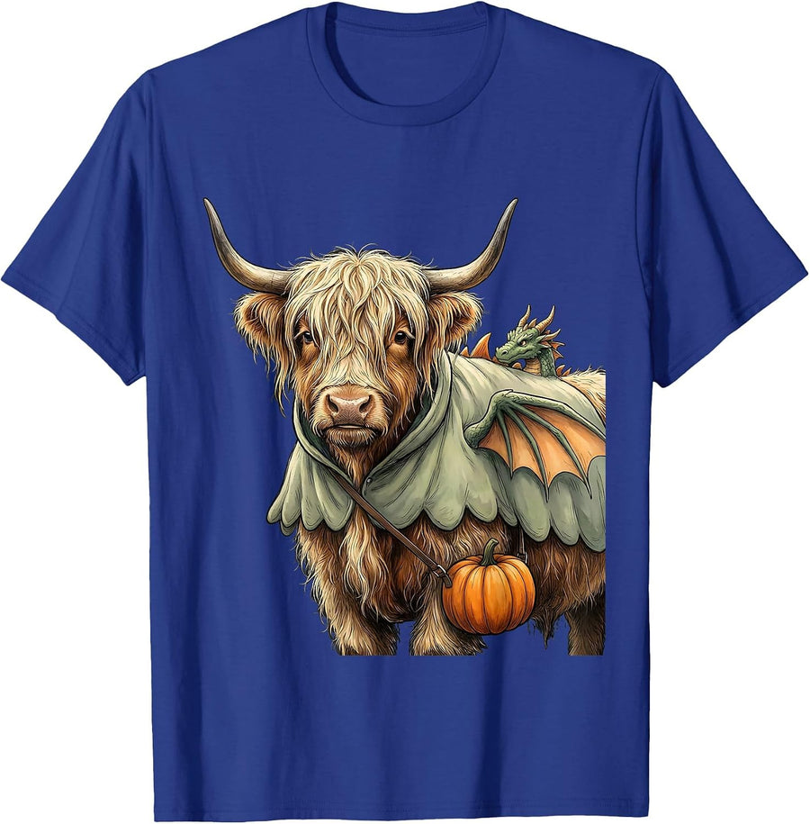 Highland Cow Dragon Costume Funny Halloween Farm Animal T-Shirt - Royal Blue