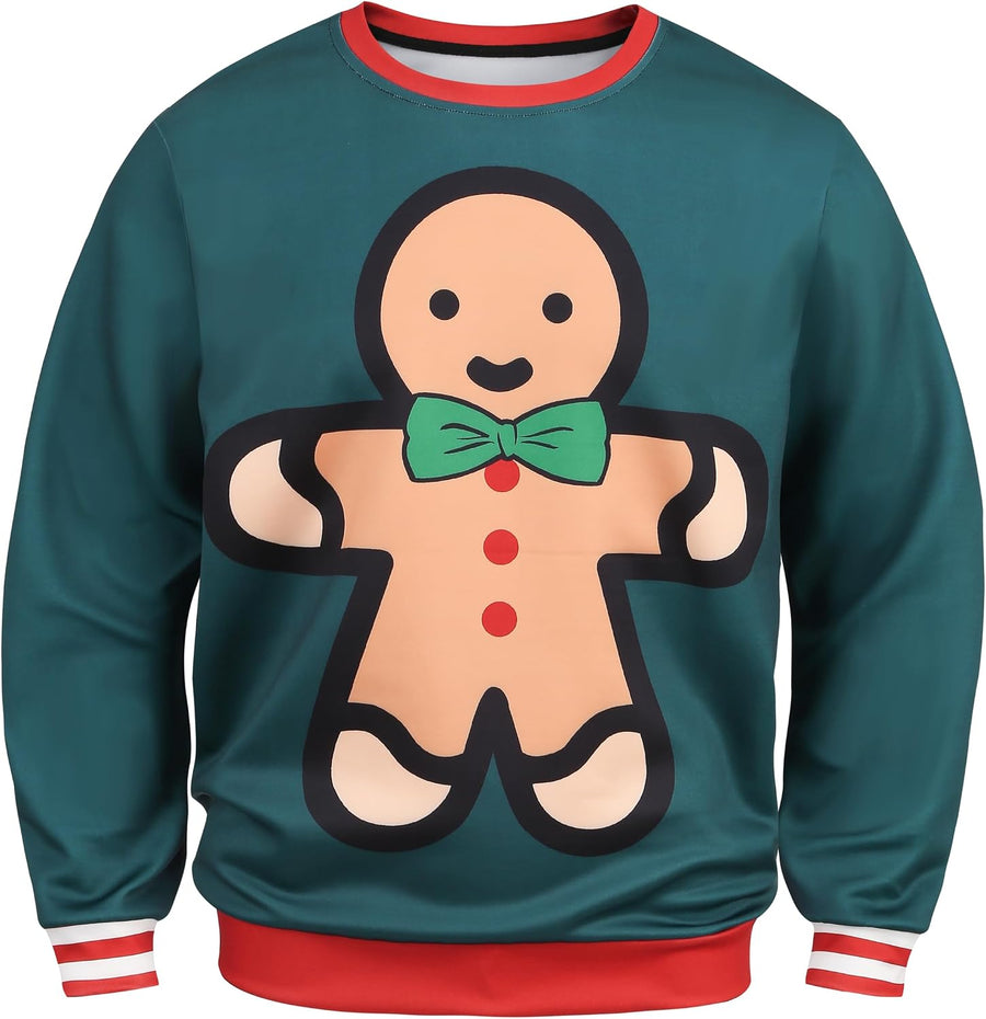 Adult Ugly Christmas Sweater Couples Funny 3D Print Sweatshirts - Green Gingerbread Men