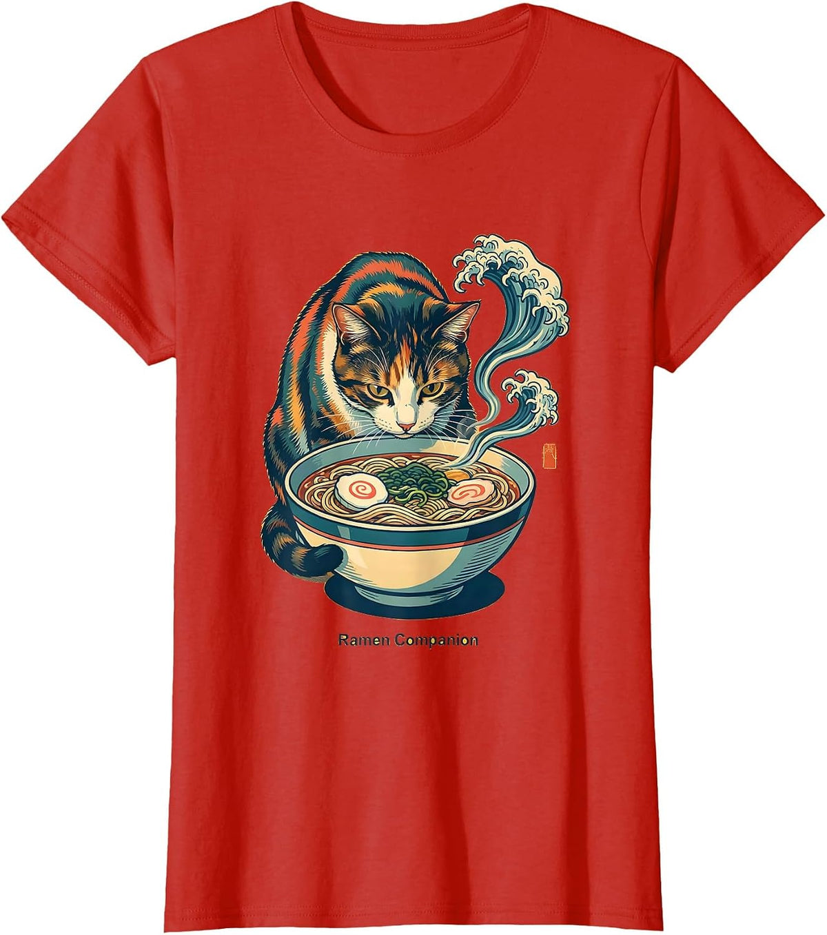 Ramen Companion Kawaii Cat Anime Funny Japanese Food Lover T-Shirt - Red