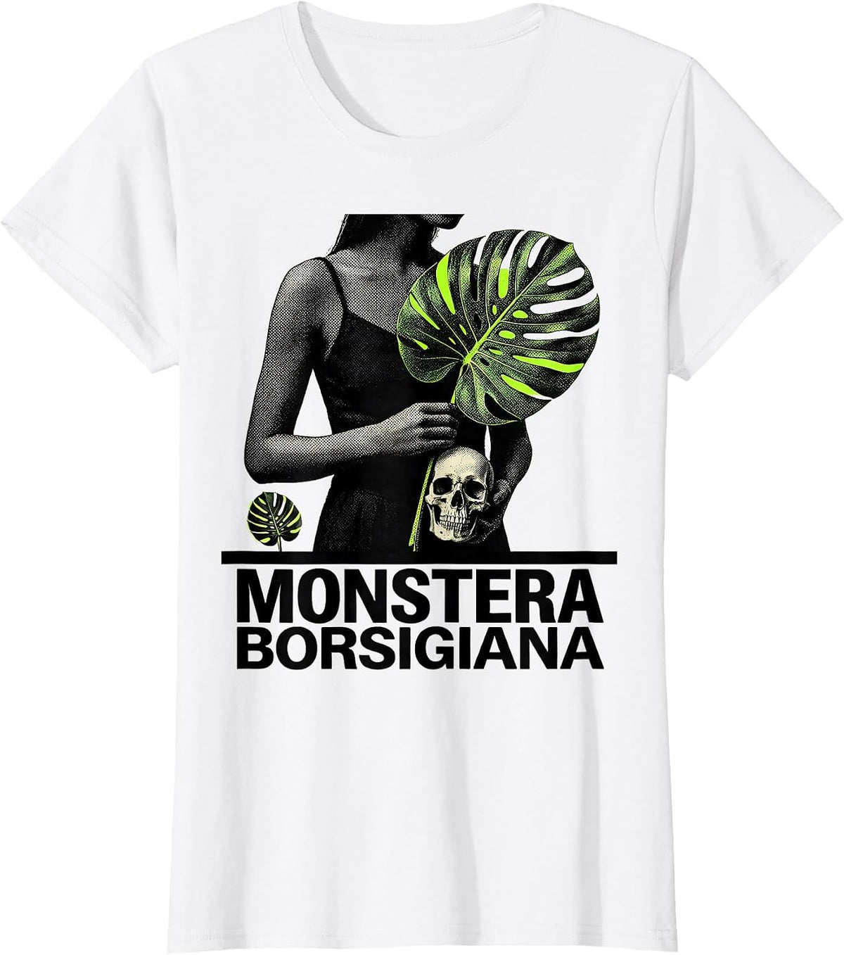 MONSTERA BORSIGIANA Grunge Dark Humor Plant Lover Skull T-Shirt - White
