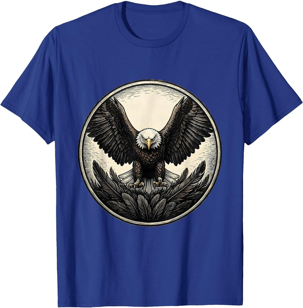 Men's Bald Eagle Sealed Badge Vintage Mascot Pride T-Shirt - Royal Blue