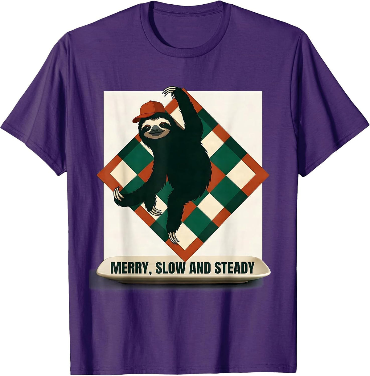 Men's Merry, Slow And Steady Funny Sloth Christmas Humor Sloth T-Shirt - Purple