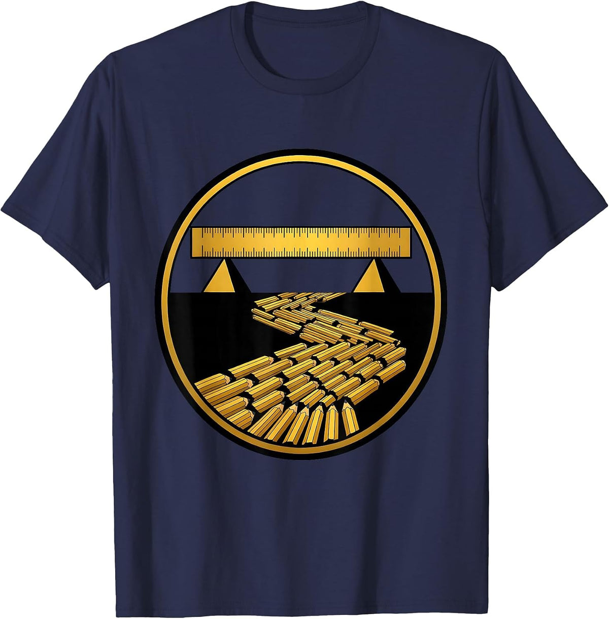 Back to School Ruler Bridge Pencil River Graphic T-Shirt - Navy Blue
