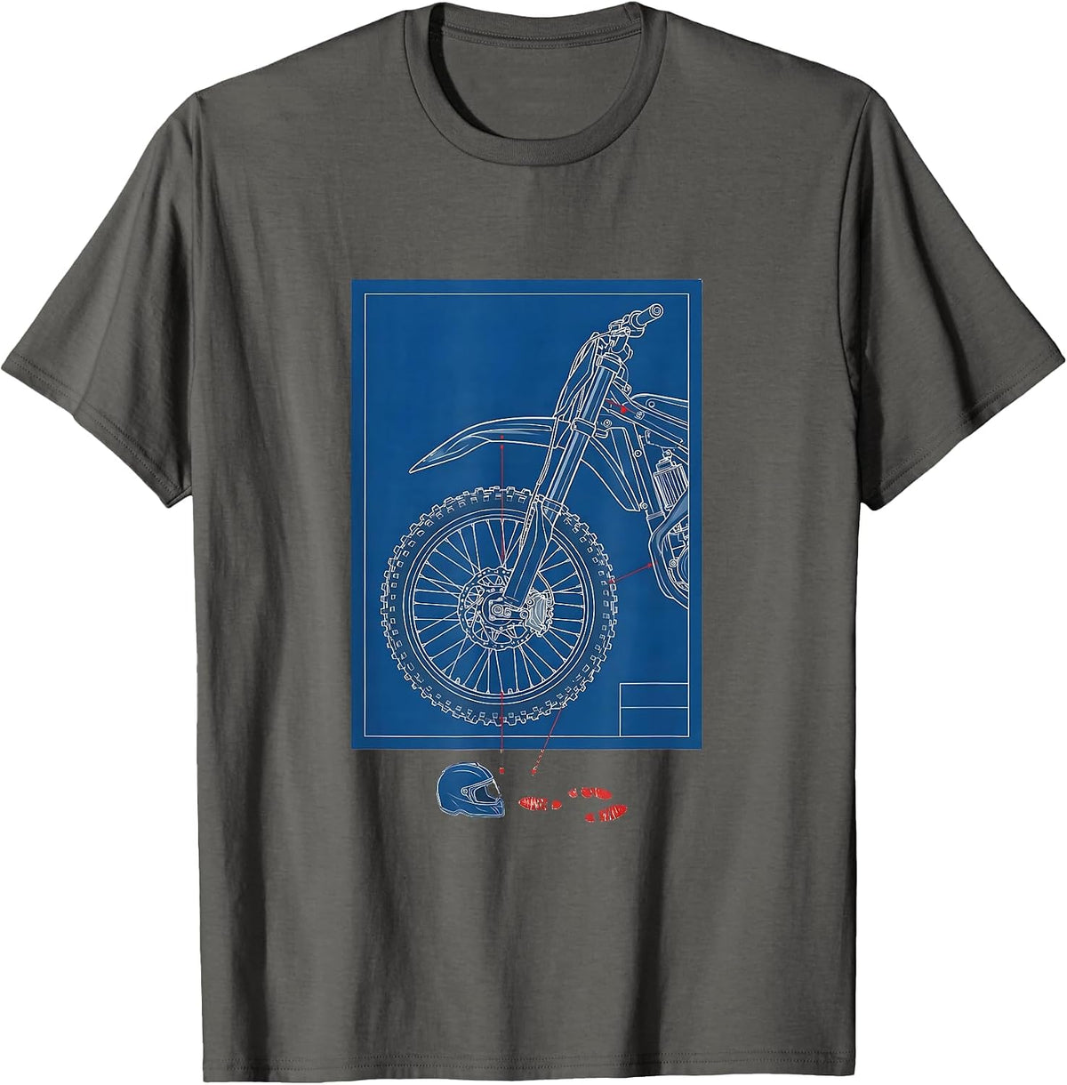 Men's Dirt Bike Blueprint Motocross Biker Technical T-Shirt - Asphalt Grey