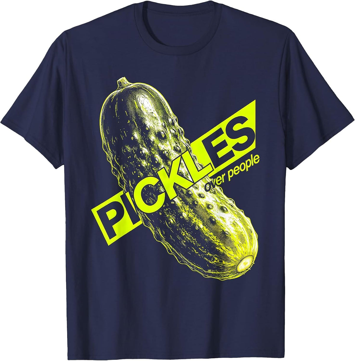Men's Pickles Over People Funny Pickle Lover Design T-Shirt - Navy Blue