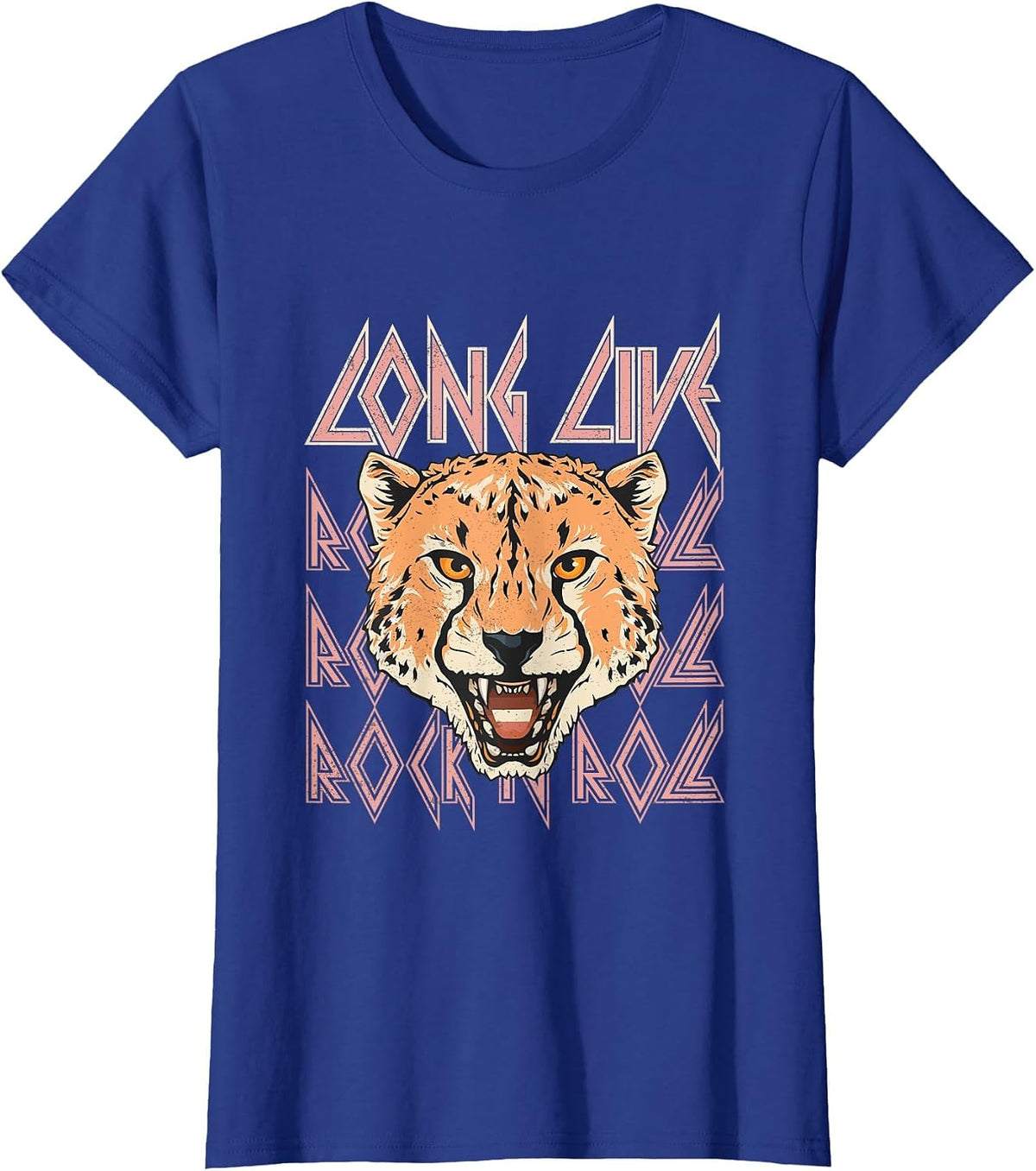 Summer Women's Fashion Long Live Rock and Roll Graphic T-Shirt - Royal Blue