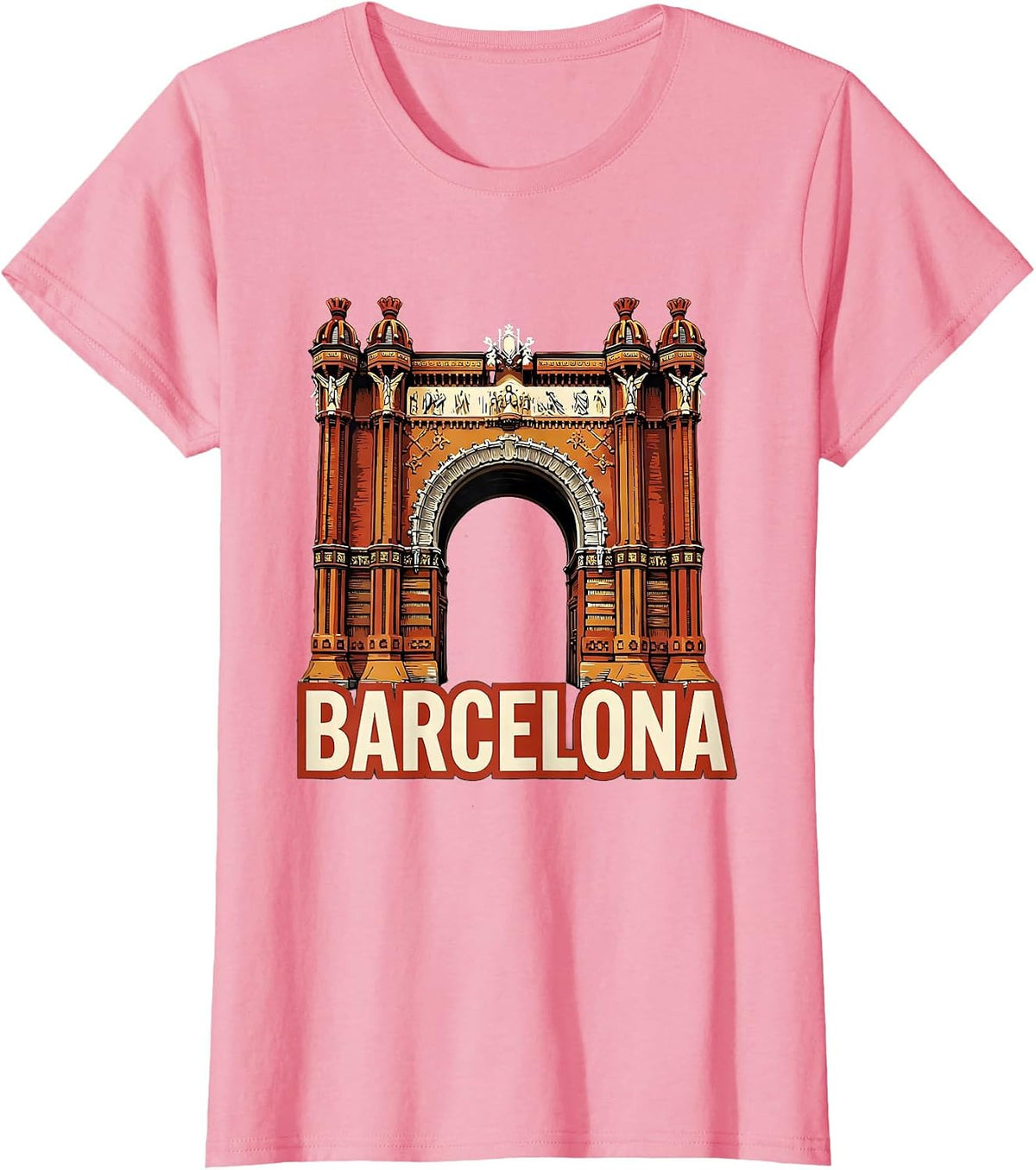 Women's Barcelona Linocut Spanish Heritage Souvenir National Pride T-Shirt - Pink