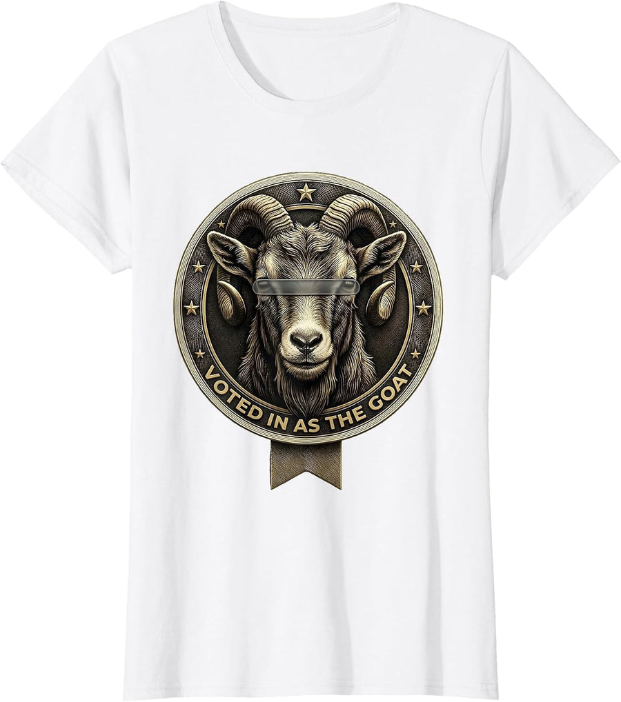 Women's Voted In As The Goat Cool Goat With Sunglasses Funny Animal T-Shirt - White