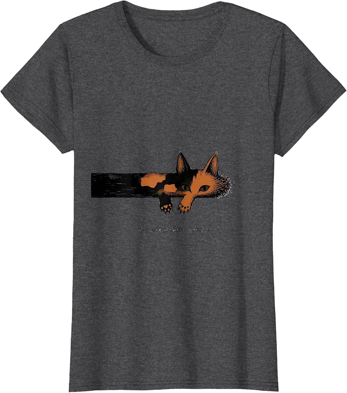 Women's My Calico Claimed The Pocket Cute Cat Lover Gift T-Shirt - Dark Heather Grey