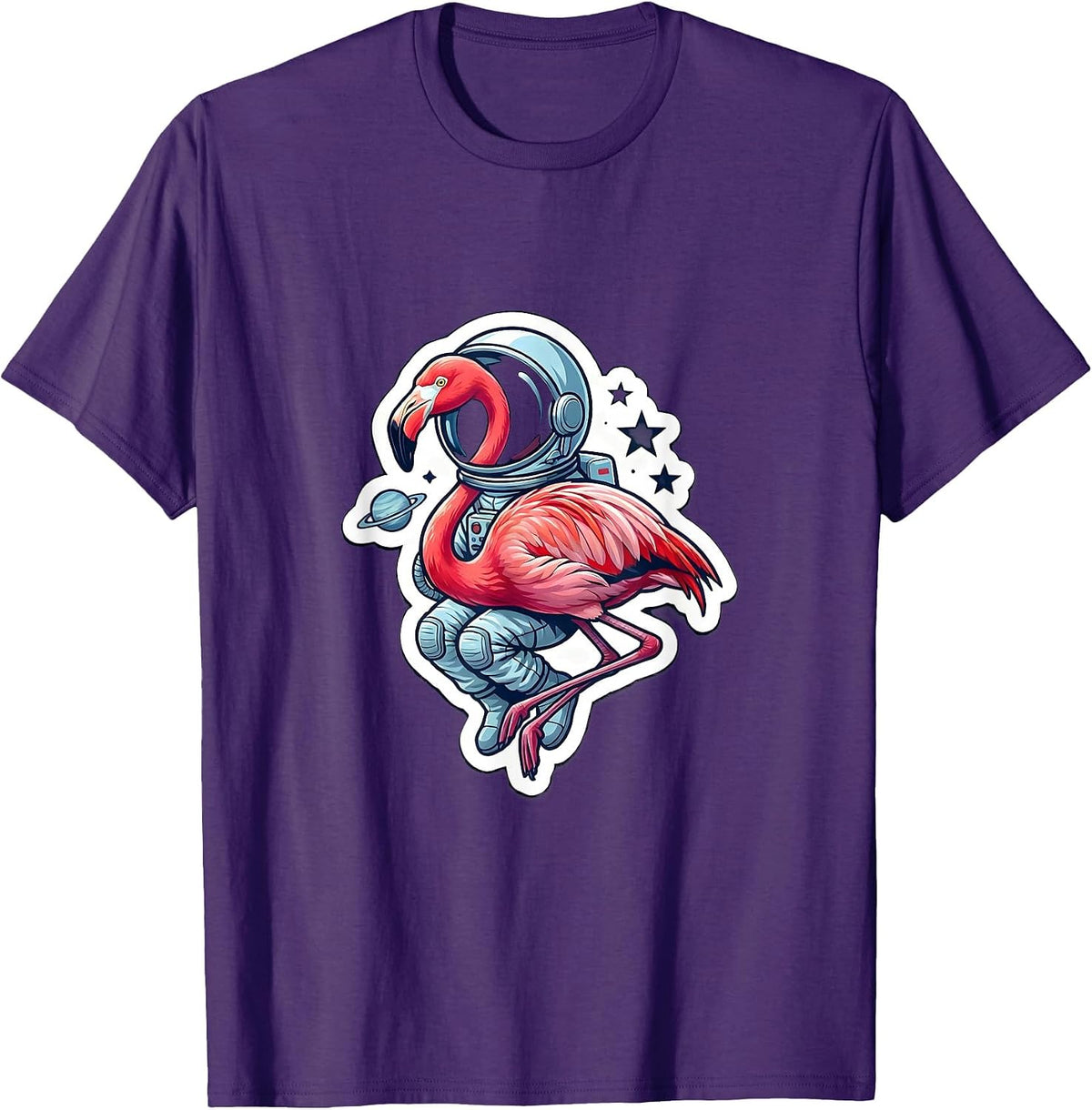 Men's Astronaut Flamingo Floating in Outer Space T-Shirt - Purple