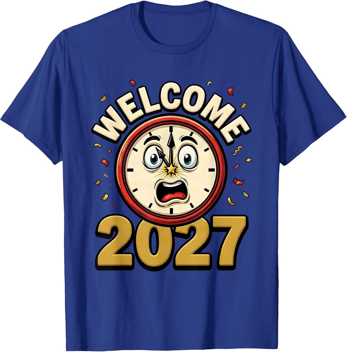 Welcome 2027 Cartoon New Year Eve Party Countdown Novelty T-Shirt - Royal Blue