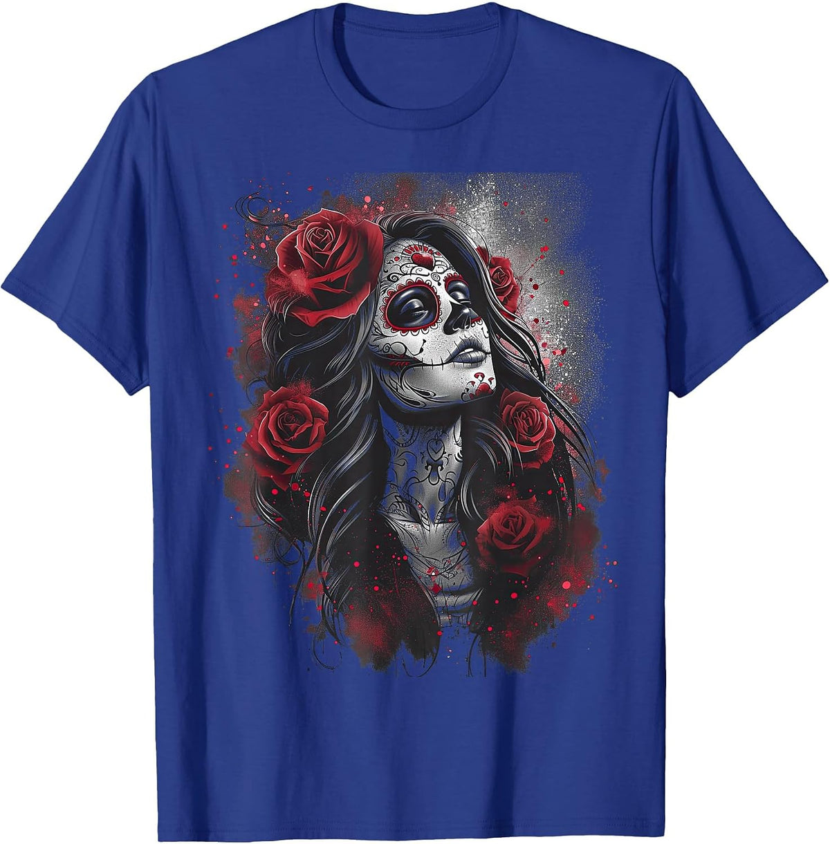 Cute Sugar Woman Day of the Dead Pink Girl T-Shirt - Royal Blue