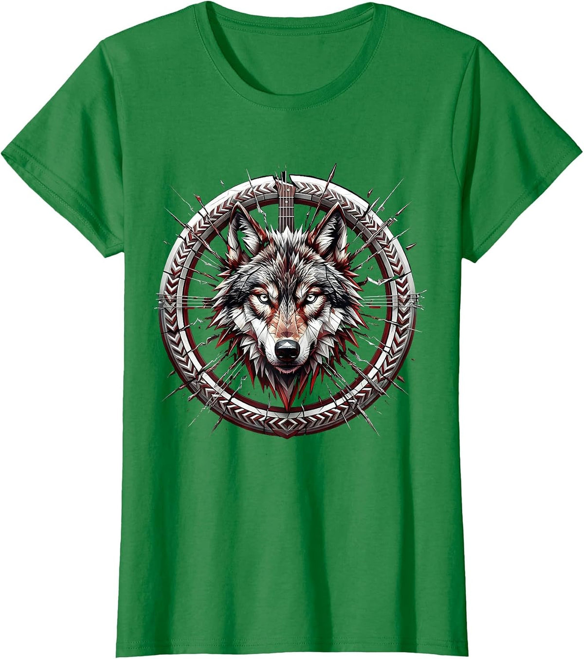 Wolf Howling Broken Guitar Strings Metal Art T-Shirt - Kelly Green