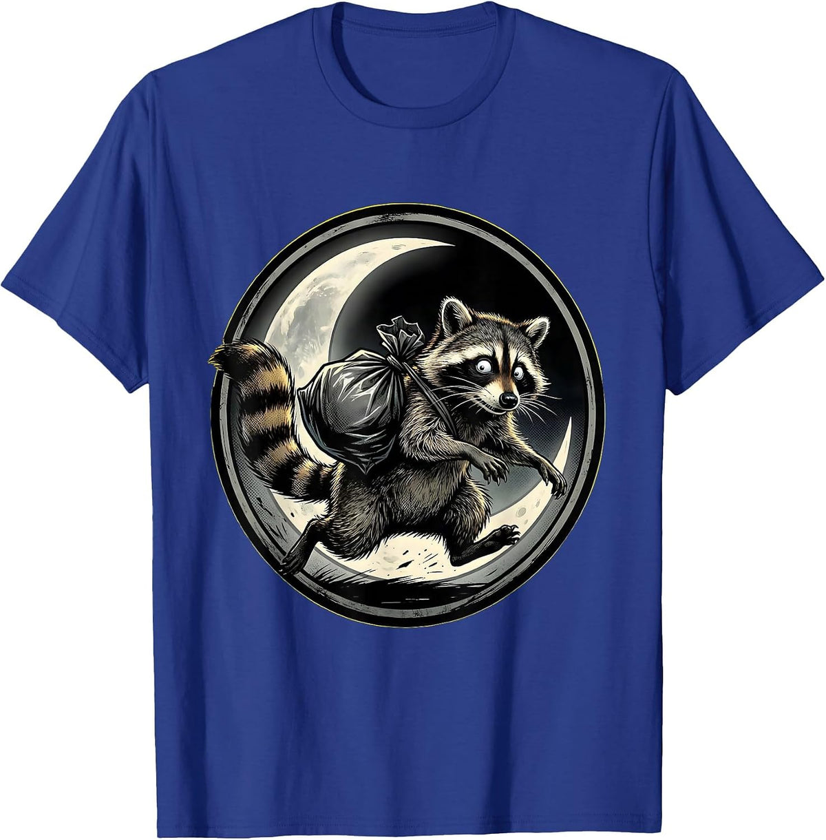 Funny Raccoon Midnight Garbage Thief Illustration T-Shirt - Royal Blue