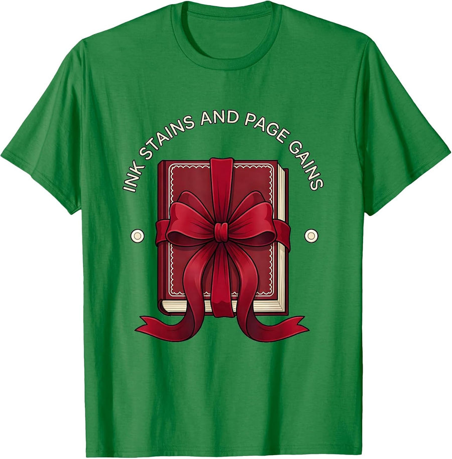 Men's Ink Stains And Page Gains English Teacher Design T-Shirt - Kelly Green