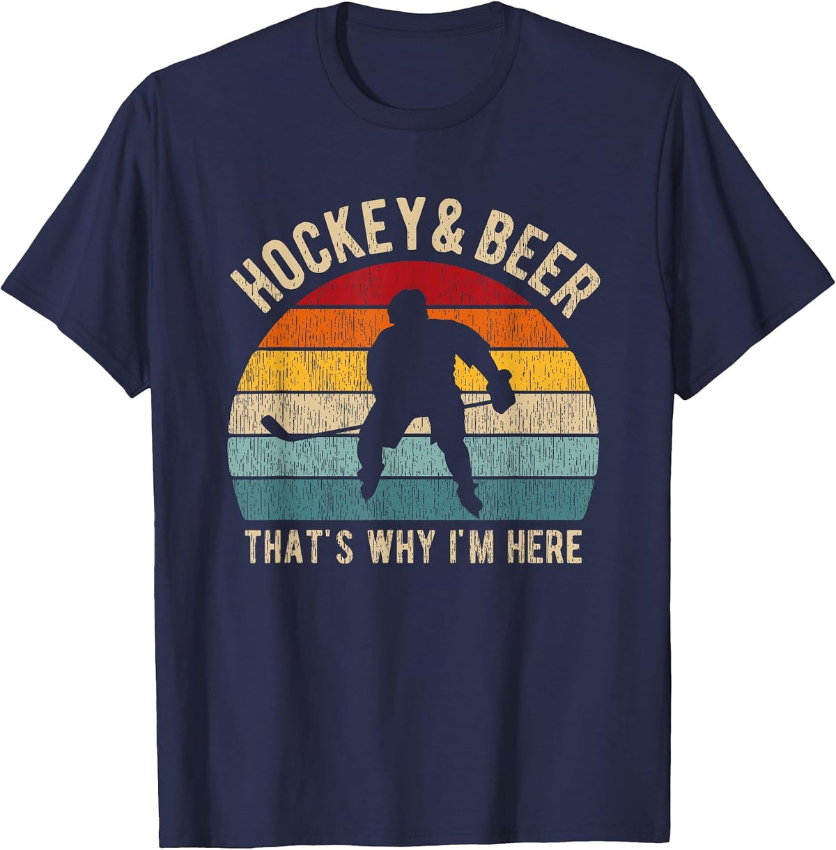 Distressed Hockey and Beer Funny Pun Hockey T-Shirt - Navy Blue