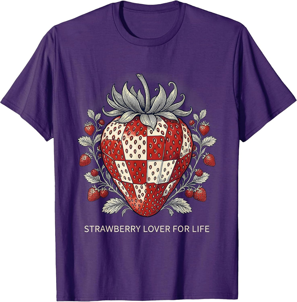 Men's Strawberry Lover For Life Fruit Fan Design T-Shirt - Purple