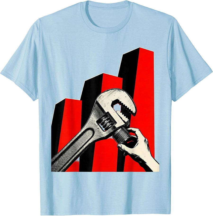 Men's Diagonal Pipe Wrench Funny Plumber Trade Humor Dad Joke T-Shirt - Baby Blue