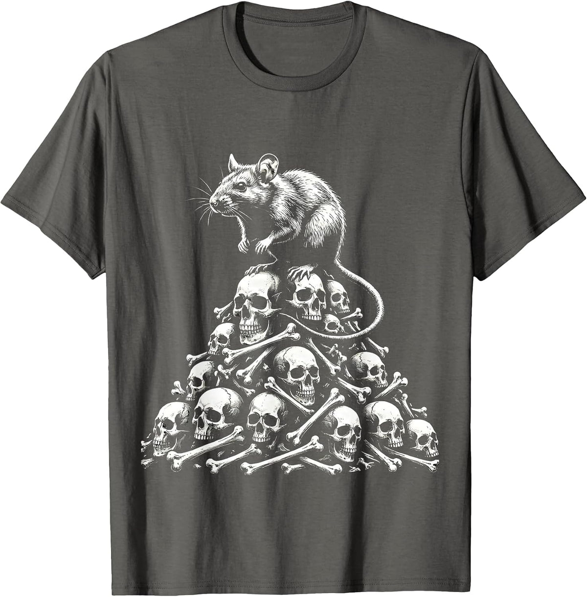 Men's Spooky Rat on Bones Gothic Illustration T-Shirt - Asphalt Grey