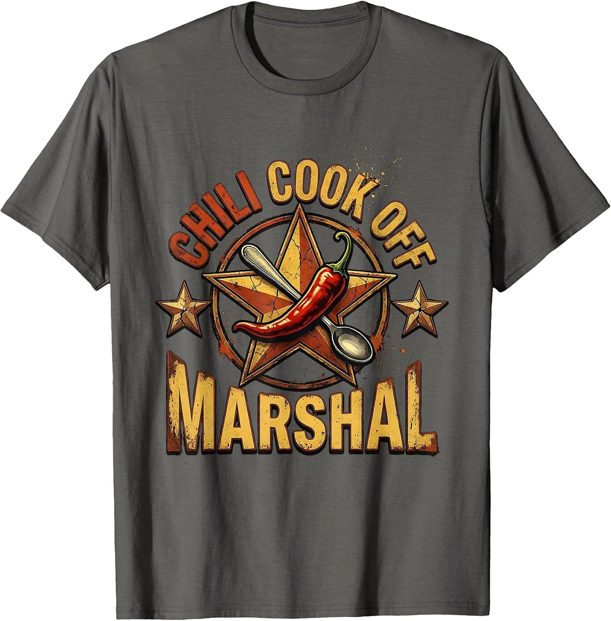 Chili Cook Off Marshal Distressed Funny Hot Sauce Lover T-Shirt - Asphalt Grey