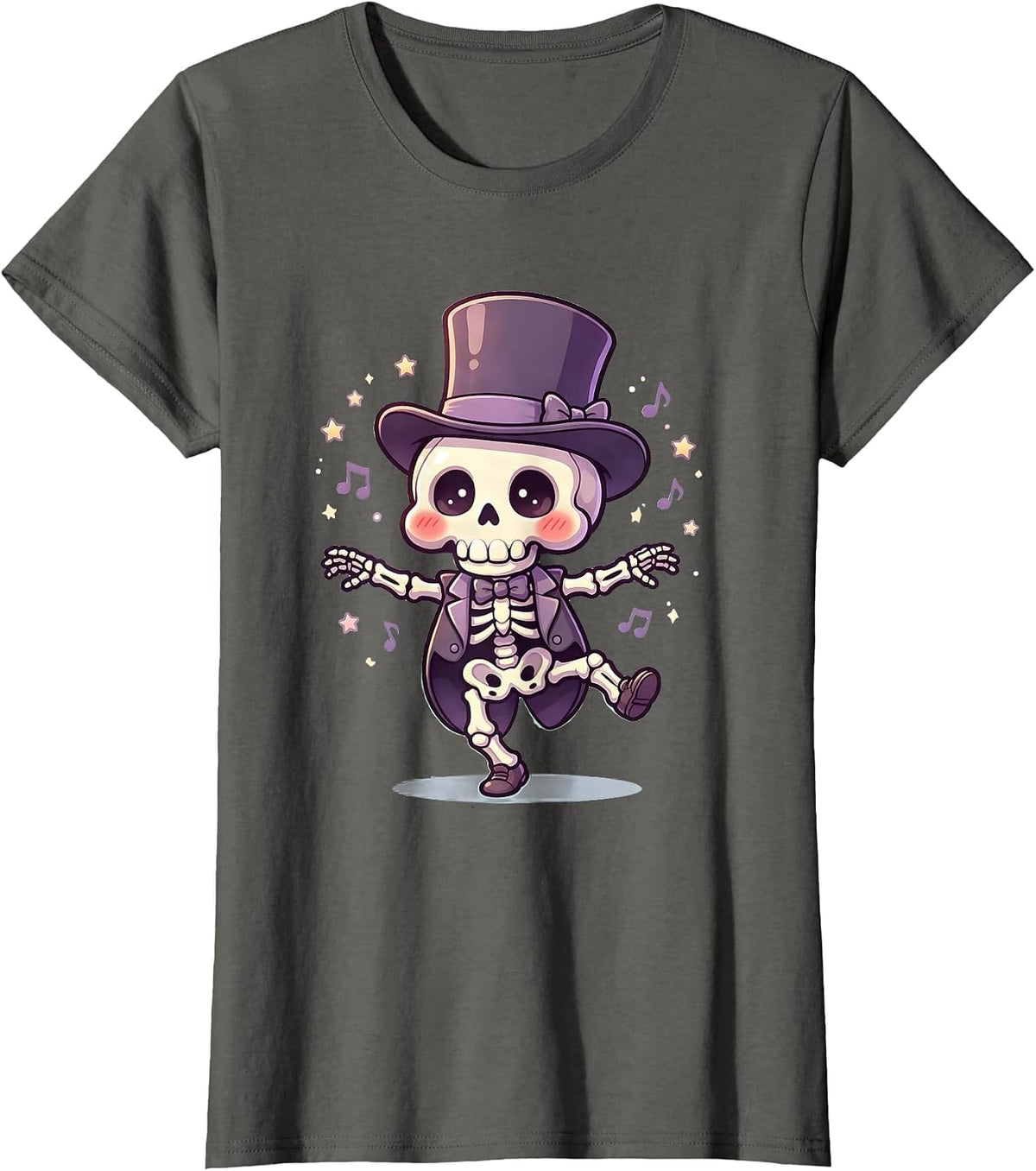 Women's Skeleton Dancing in Top Hat and Tails T-Shirt - Asphalt Grey