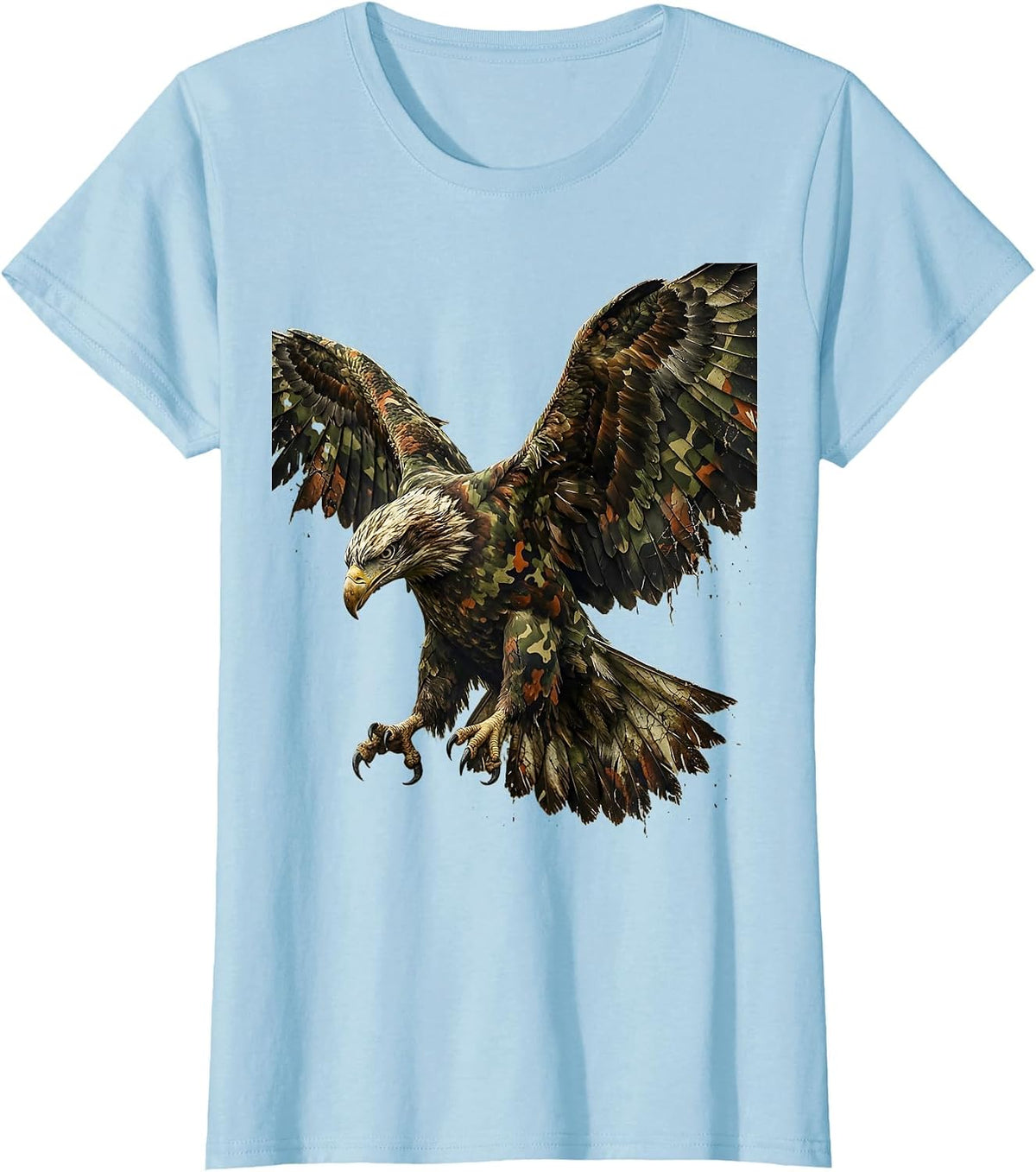 Camo Bald Eagle Wings Spread Patriotic Design T-Shirt - Baby Blue