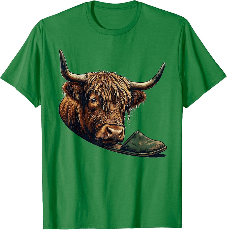 Men's Lazy Highland Cow Vintage Farm Animal Humor T-Shirt - Kelly Green