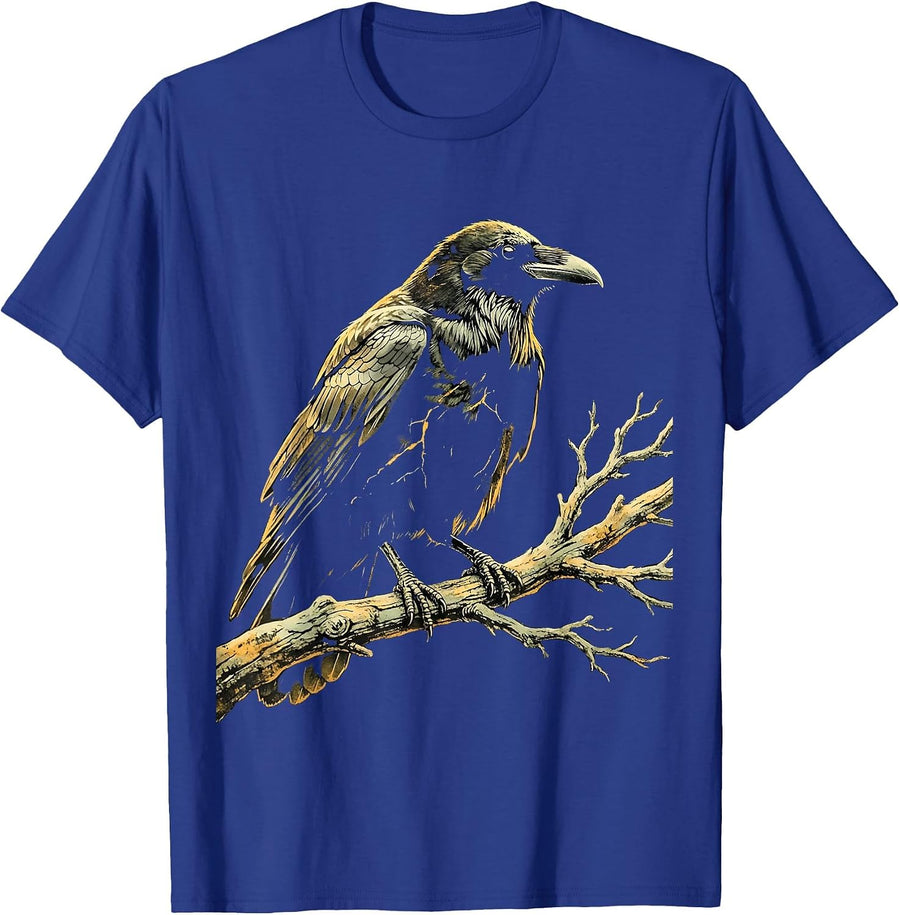 Crow on Bare Autumn Branch Fall 2025 T-Shirt - Royal Blue