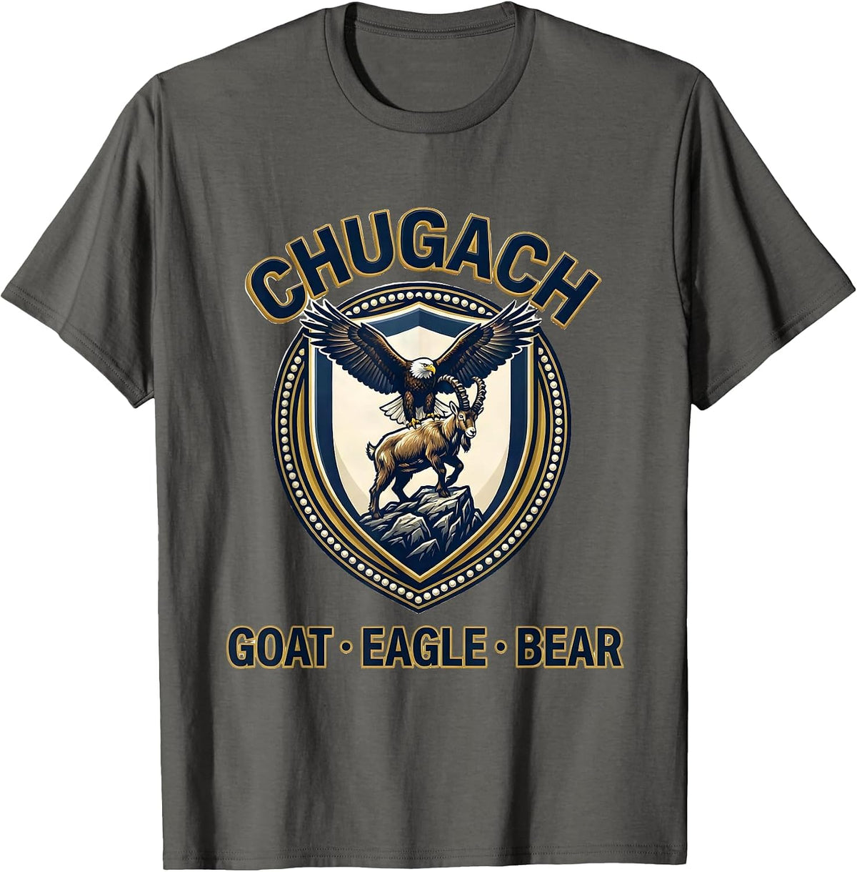 Chugach — Goat, Eagle, Bear Alaska Wildlife Souvenir State T-Shirt - Asphalt Grey
