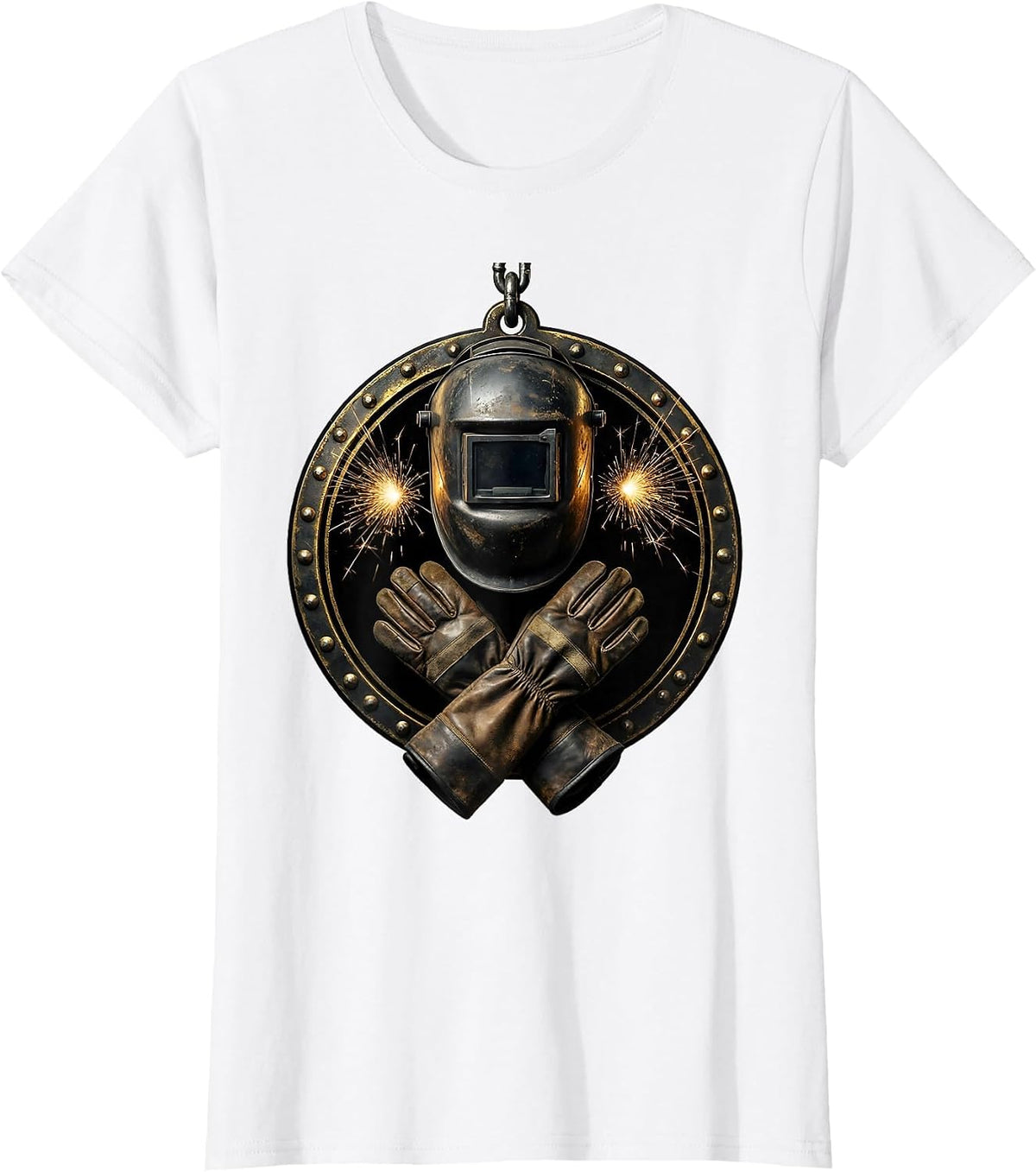 Vintage Welder Helmet and Gauntlets Graphic T-Shirt - White