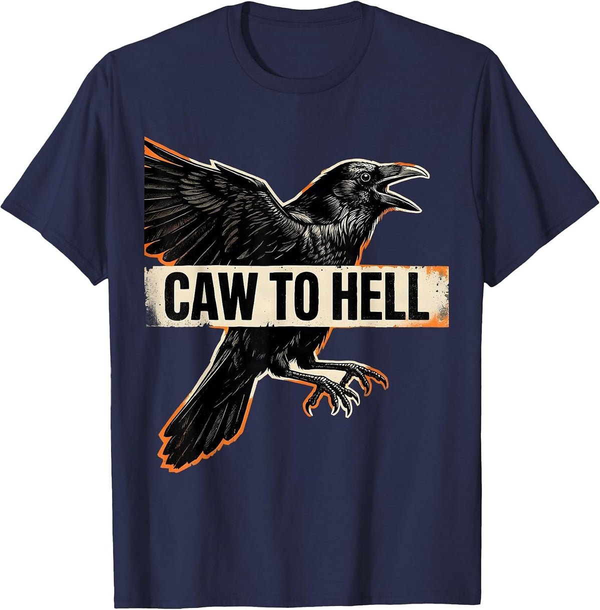 Men's Caw To Hell Funny Crow Gothic Halloween Dark Humor T-Shirt - Navy Blue