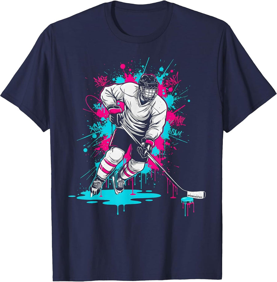Hockey Ice Cream Drip Boys Ice Hockey Youth Players T-Shirt - Navy Blue