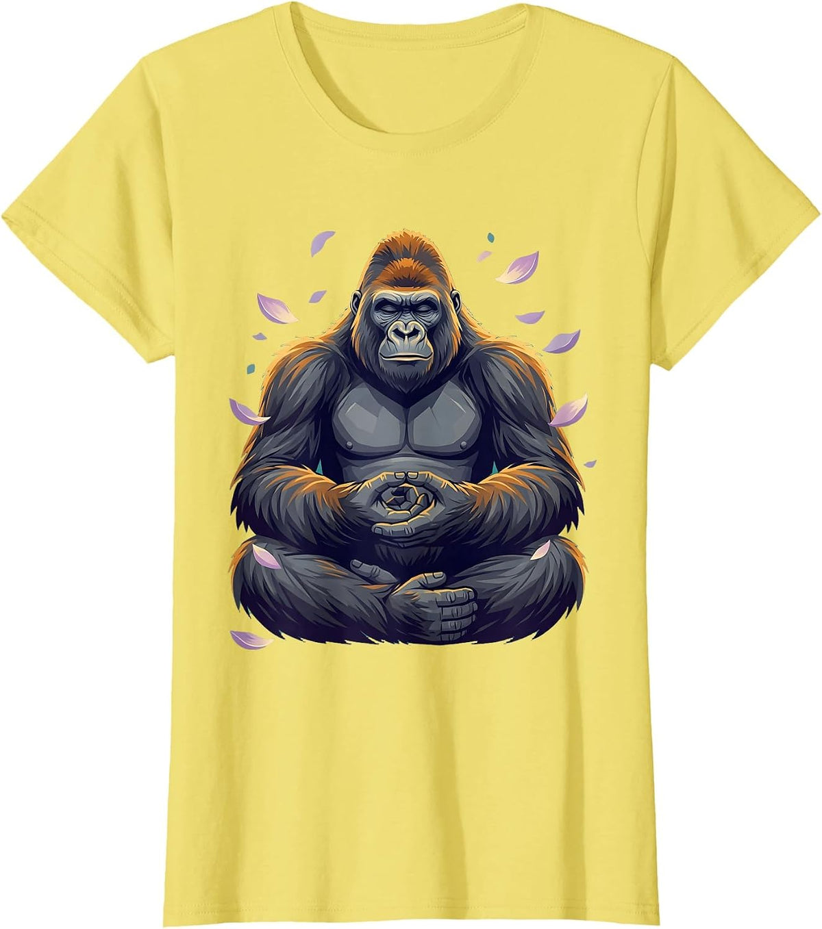 Meditating Gorilla Zen Monkey Graphic Design T-Shirt - Lemon Yellow