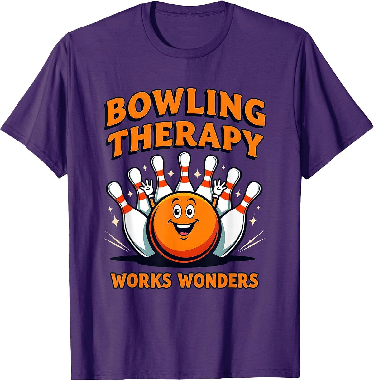 Bowling Therapy Works Wonders Strike Design T-Shirt - Purple