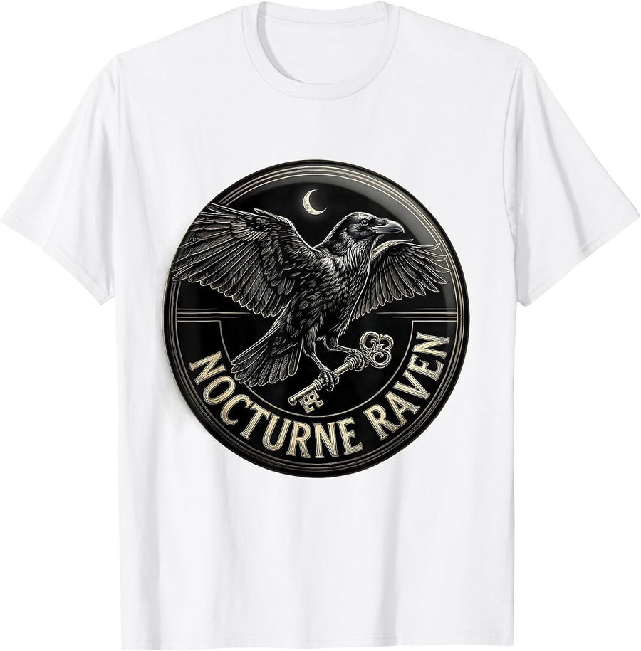 Men's Nocturne Raven Gothic Vintage Raven Lover Line Art T-Shirt - White