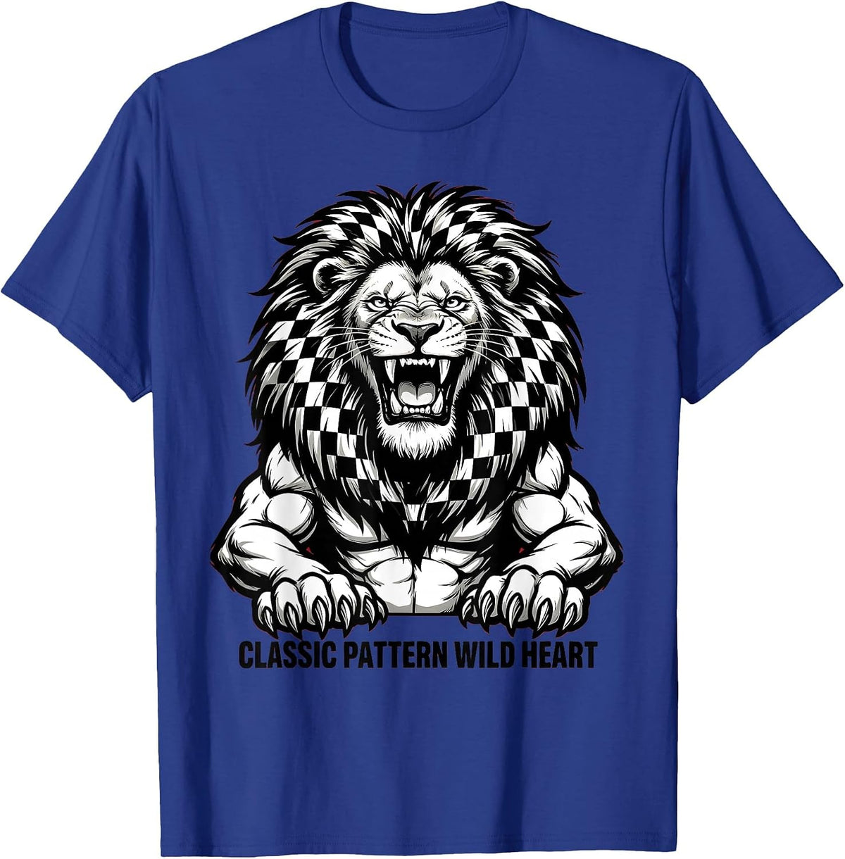 Classic Pattern Wild Heart Checkered Design T-Shirt - Royal Blue