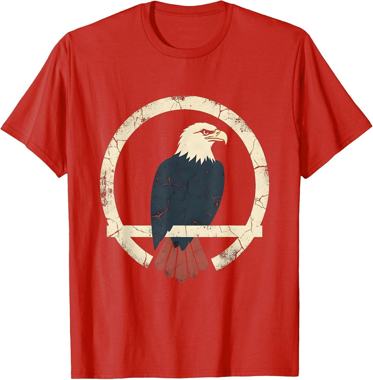 Men's Red White and Blue Bald Eagle Perched on Branch T-Shirt - Red