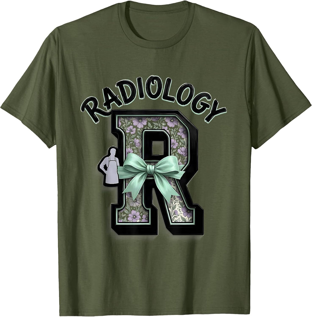 Radiology Arched Varsity Bow Radiologic Technologist T-Shirt - Olive Green