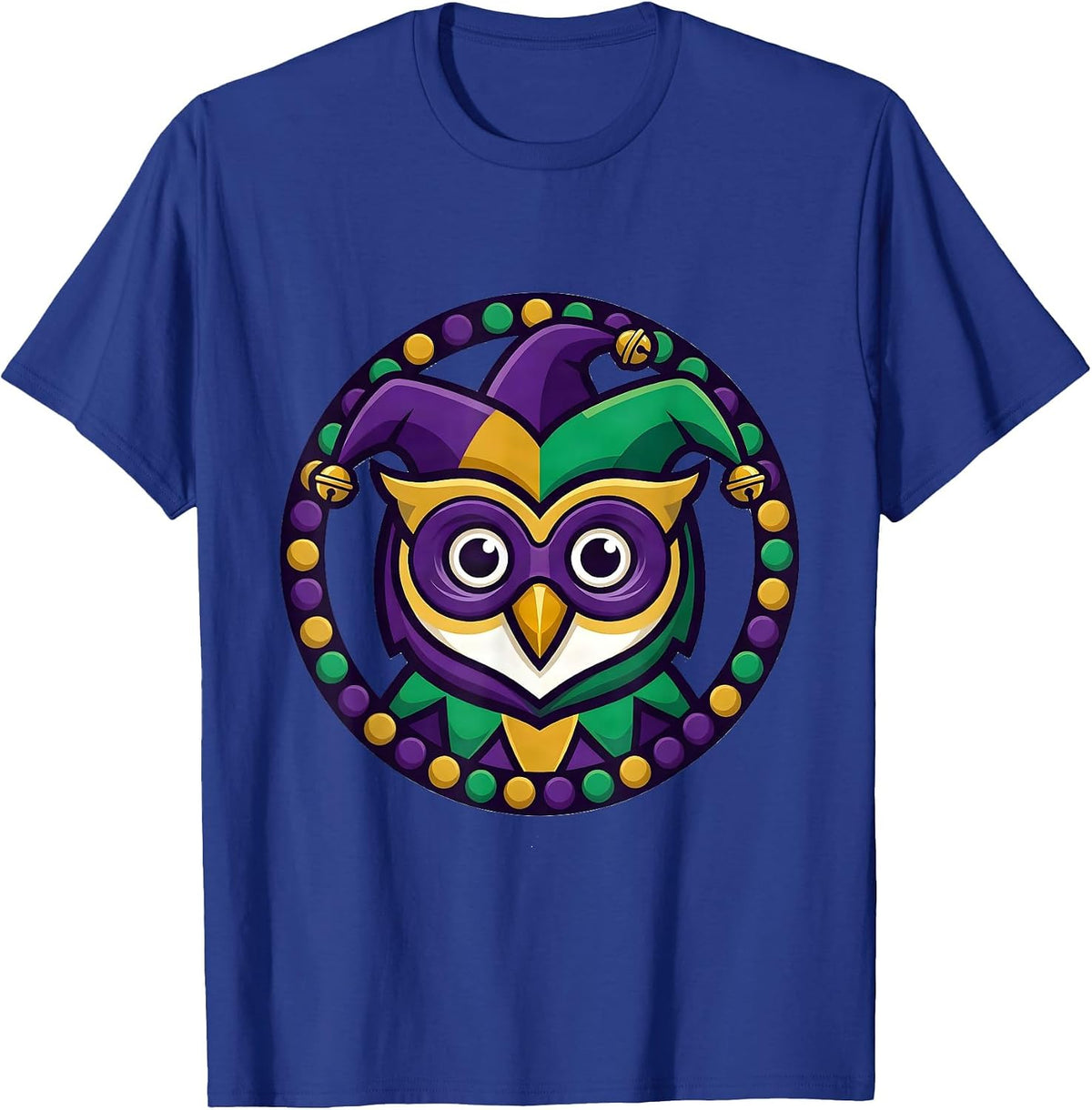 Men's Mardi Gras Jester Owl Mascot Costume Party Humor T-Shirt - Royal Blue