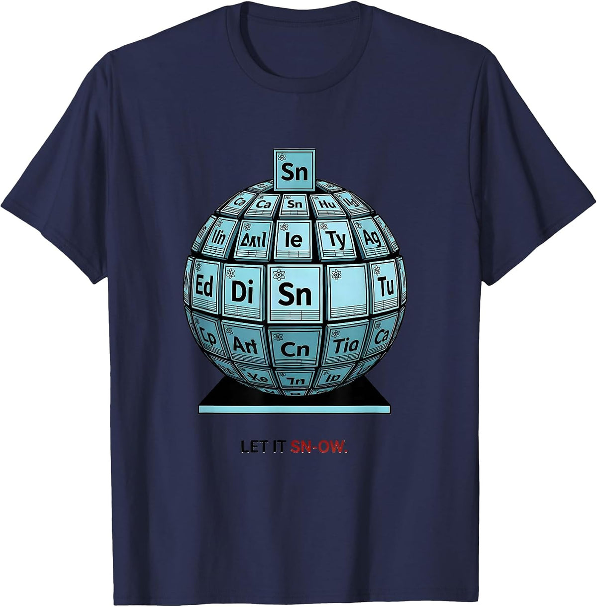 Let It Sn-Ow Geometric Chemistry Pun Science Nerd Humor T-Shirt - Navy Blue