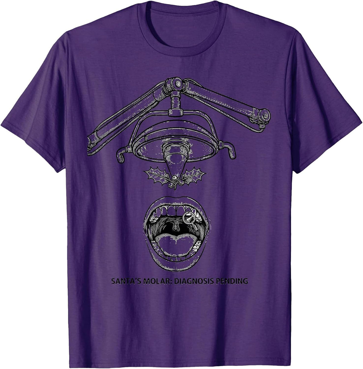 Santa's Molar Diagnosis Pending Funny Dentist Christmas T-Shirt - Purple