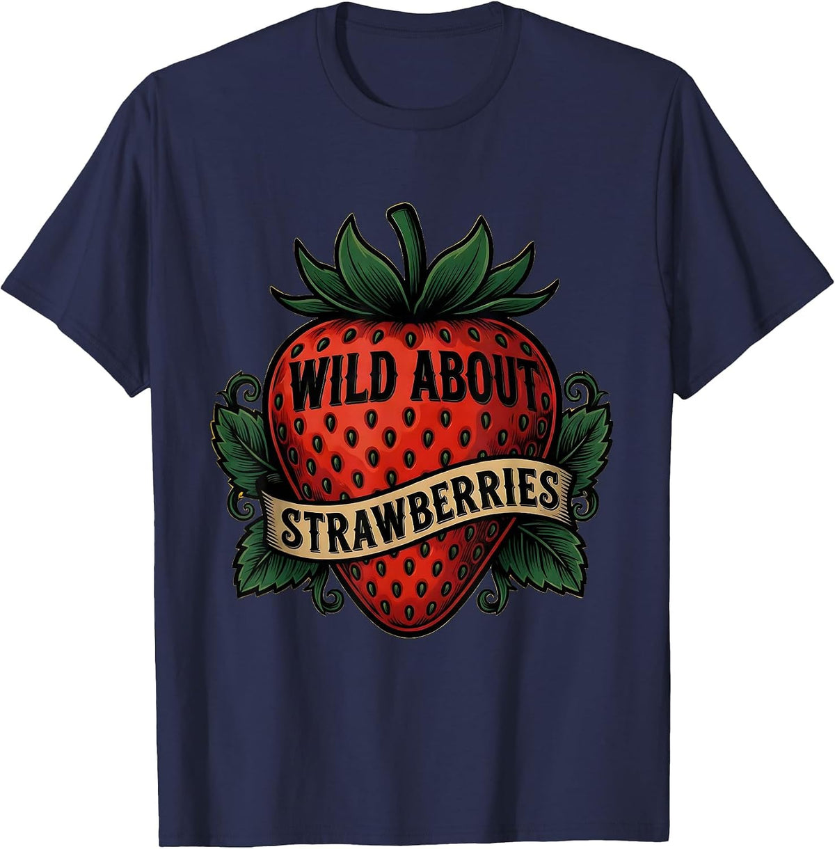 Men's Wild About Strawberries Fruit Lover Design T-Shirt - Navy Blue